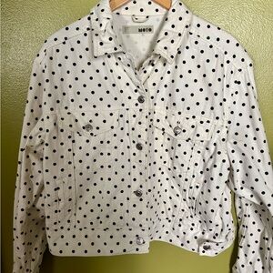 Top Shop cropped White Polka Dot Denim Jacket